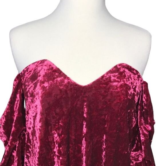 AO Wine Crushed Velvet Loose Off Shoulder Dress Size Small NWT - Picture 4 of 8